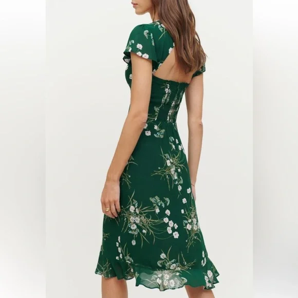 Reformation Rosi Midi Green Floral Dress in Buena (6) - Picture 2 of 9